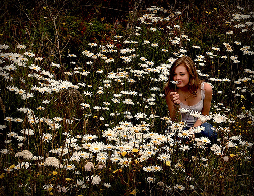 Girl with Daisies in field